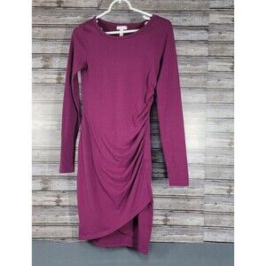 Leith Dress Womens Sz Small Magenta Bodycon Mini Long Sleeve Round Neck Ruched